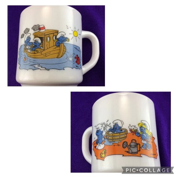 Smurf Mug Coffee Cup Boat Bathtime 1985 Arcopal France Peyo - Picture 1 of 10
